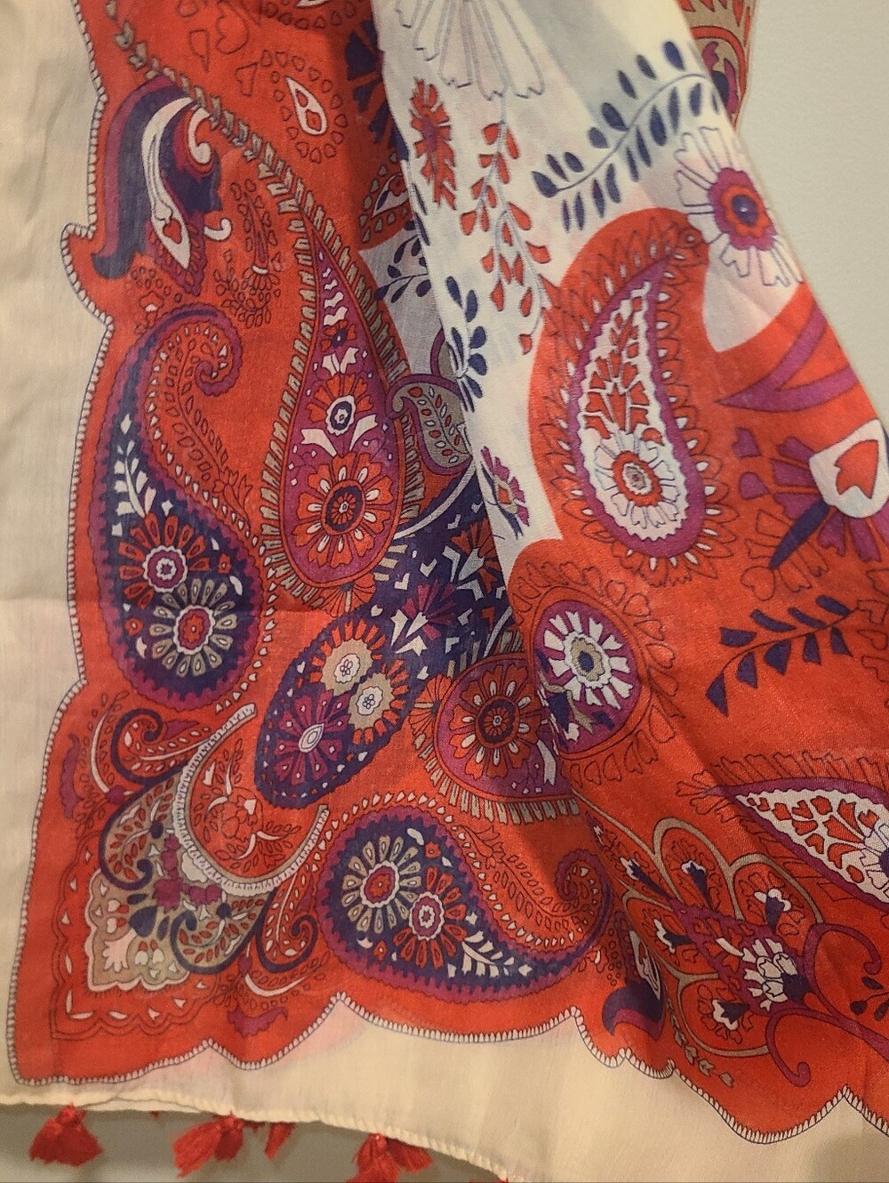 Large Infinite Scarf Lightweight Retro Paisley Red Purple Blue Tan